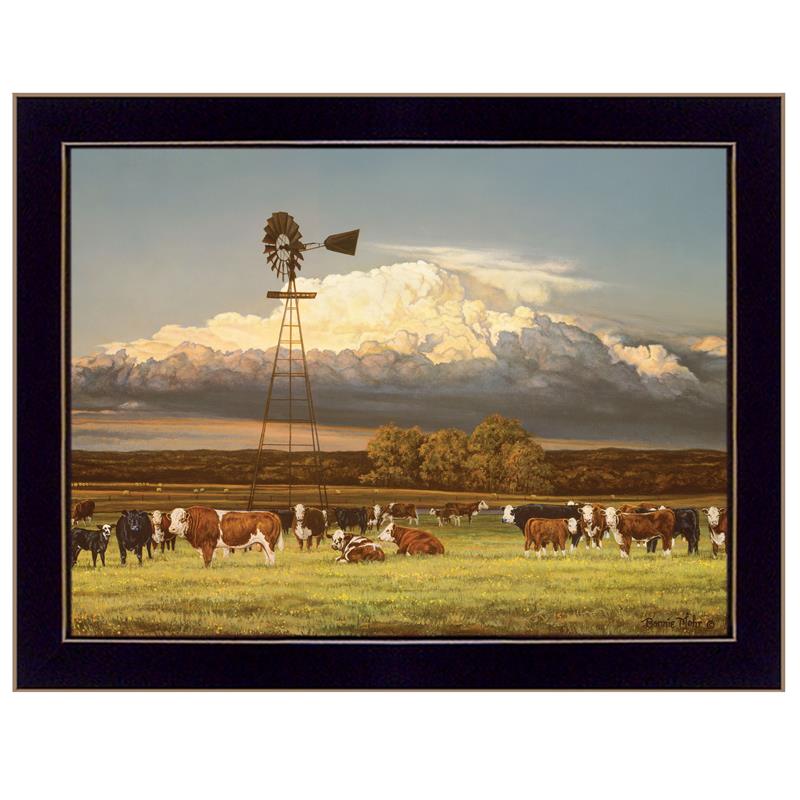 TrendyDecor4U “Summer Pastures by Bonnie Mohr, Ready to Hang Framed Print, Black Frame