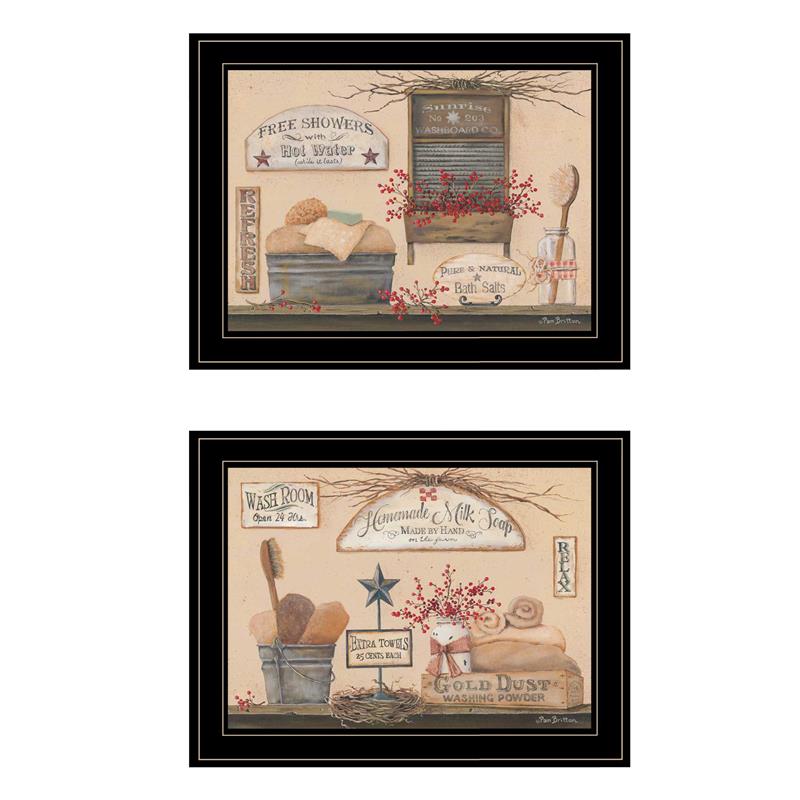 Wash Room By Pam Britton Printed Framed Wall Art Wood Multi-Color