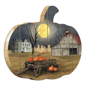 harvest moon by billy jacobs printed on brown wooden pumpkin wall art