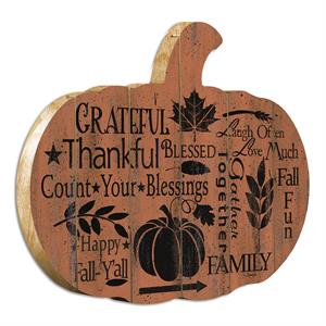 Grateful By Linda Spivey Printed on Wooden Pumpkin Wall Art - Orange