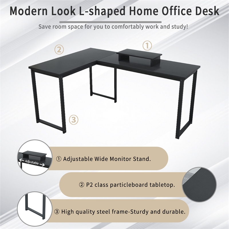 CRO Decor Wood L-Shaped Wood Home Office Gaming Desk in Black - AY20 ...