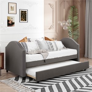 cro decor twin wood daybed with fabric upholstery & pull out trundle in gray