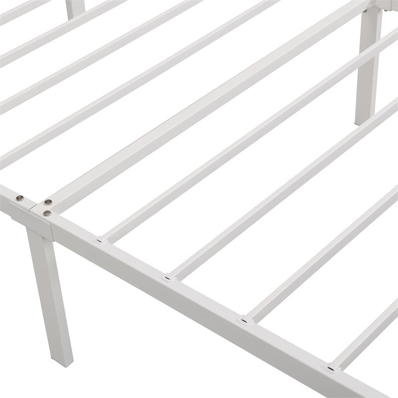 CRO Decor Twin Metal Storage Bed with Linen Upholstery in Beige
