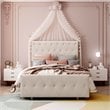 CRO Decor Twin Metal Storage Bed with Linen Upholstery in Beige