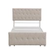 CRO Decor Twin Metal Storage Bed with Linen Upholstery in Beige