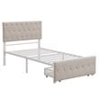 CRO Decor Twin Metal Storage Bed with Linen Upholstery in Beige
