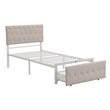 CRO Decor Twin Metal Storage Bed with Linen Upholstery in Beige