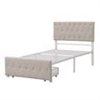 CRO Decor Twin Metal Storage Bed with Linen Upholstery in Beige