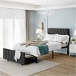 CRO Decor Twin Metal Storage Bed with Linen Upholstery in Gray