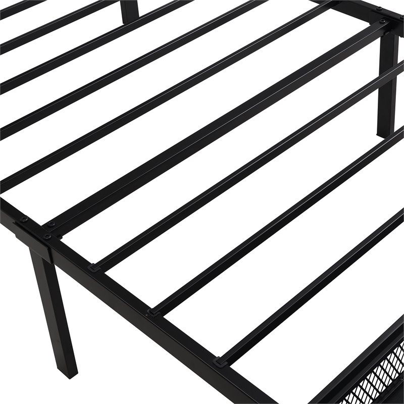 CRO Decor Twin Metal Storage Bed with Linen Upholstery in Gray
