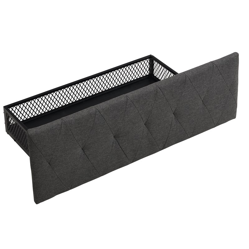 CRO Decor Twin Metal Storage Bed with Linen Upholstery in Gray