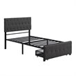 CRO Decor Twin Metal Storage Bed with Linen Upholstery in Gray