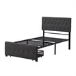 CRO Decor Twin Metal Storage Bed with Linen Upholstery in Gray