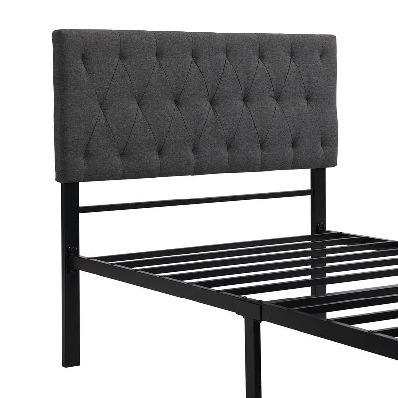 CRO Decor Twin Metal Storage Bed with Linen Upholstery in Gray