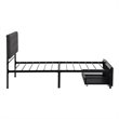 CRO Decor Twin Metal Storage Bed with Linen Upholstery in Gray
