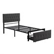 CRO Decor Twin Metal Storage Bed with Linen Upholstery in Gray