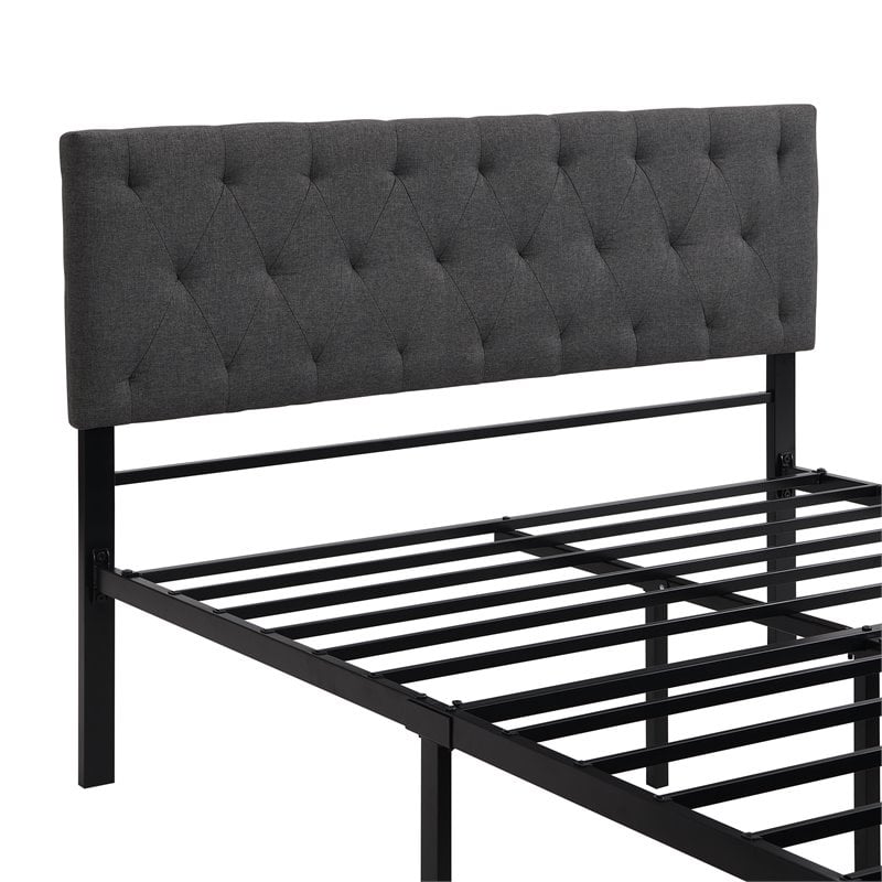 CRO Decor Full Metal Storage Bed with Linen Upholstery in Gray
