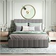 CRO Decor Full Wood Platform Bed with Fabric Upholstery in Gray