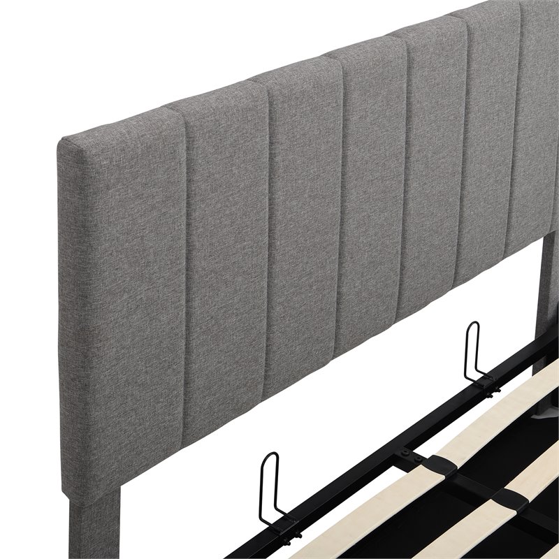 CRO Decor Full Wood Platform Bed with Fabric Upholstery in Gray