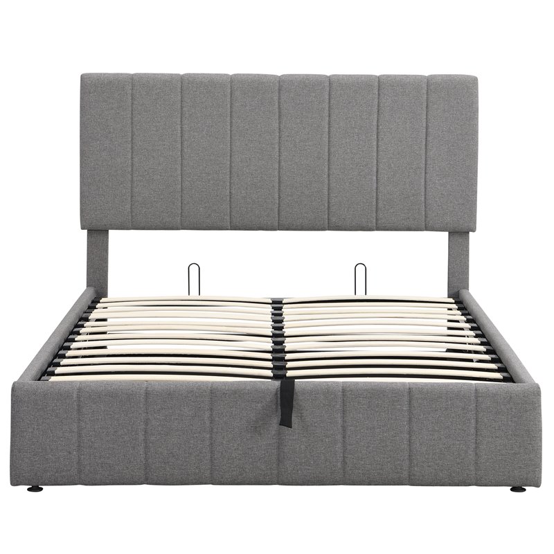 CRO Decor Full Wood Platform Bed with Fabric Upholstery in Gray