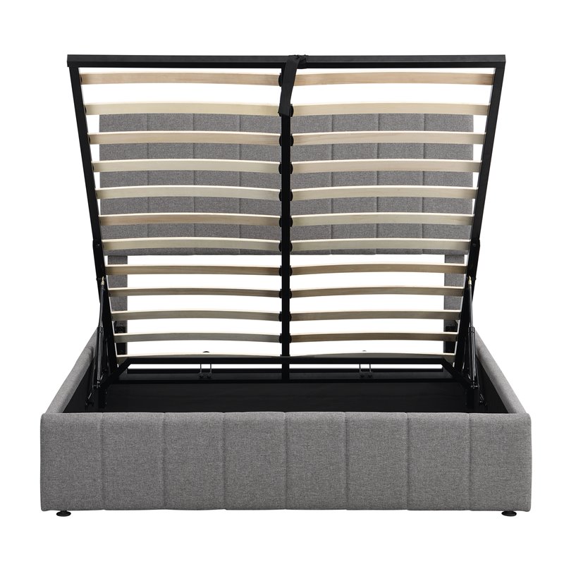 CRO Decor Full Wood Platform Bed with Fabric Upholstery in Gray