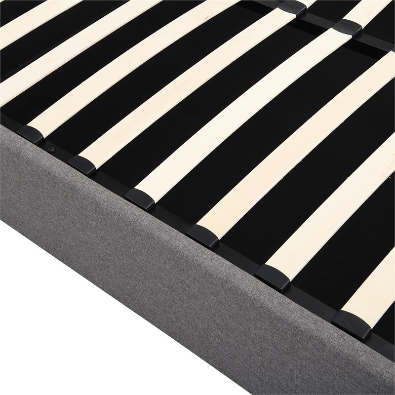 CRO Decor Full Wood Platform Bed with Fabric Upholstery in Gray