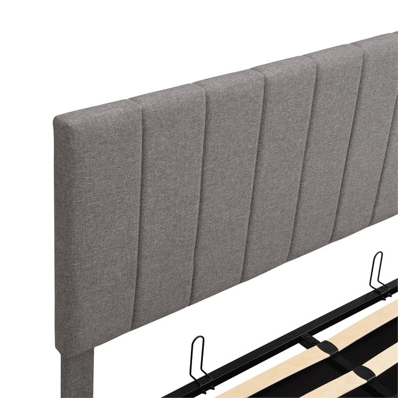 CRO Decor Twin Wood Platform Bed with Fabric Upholstery in Gray