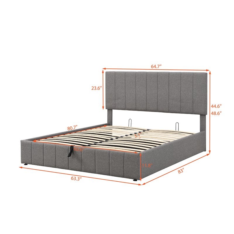 CRO Decor Twin Wood Platform Bed with Fabric Upholstery in Gray