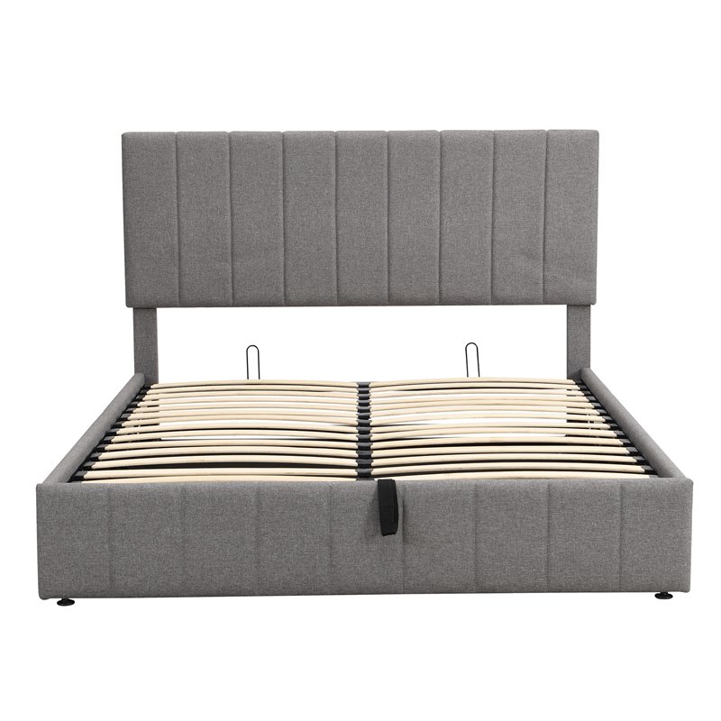 CRO Decor Twin Wood Platform Bed with Fabric Upholstery in Gray