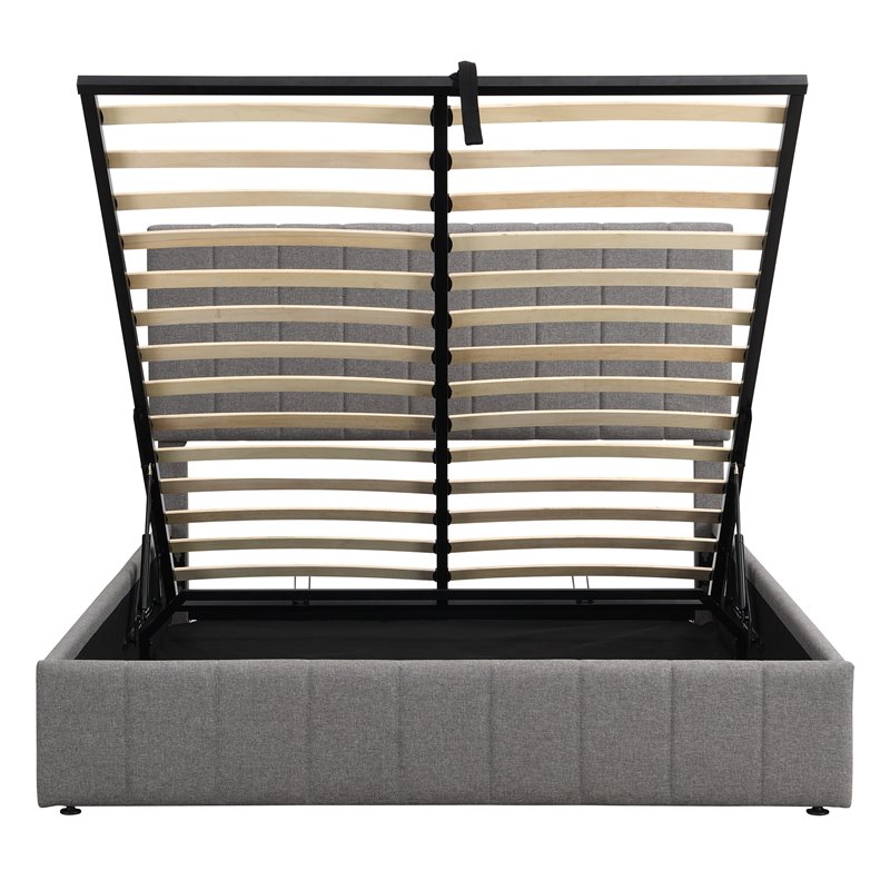 CRO Decor Twin Wood Platform Bed with Fabric Upholstery in Gray