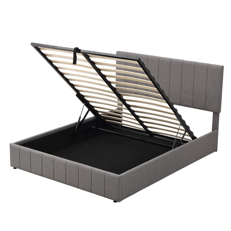 CRO Decor Twin Wood Platform Bed with Fabric Upholstery in Gray