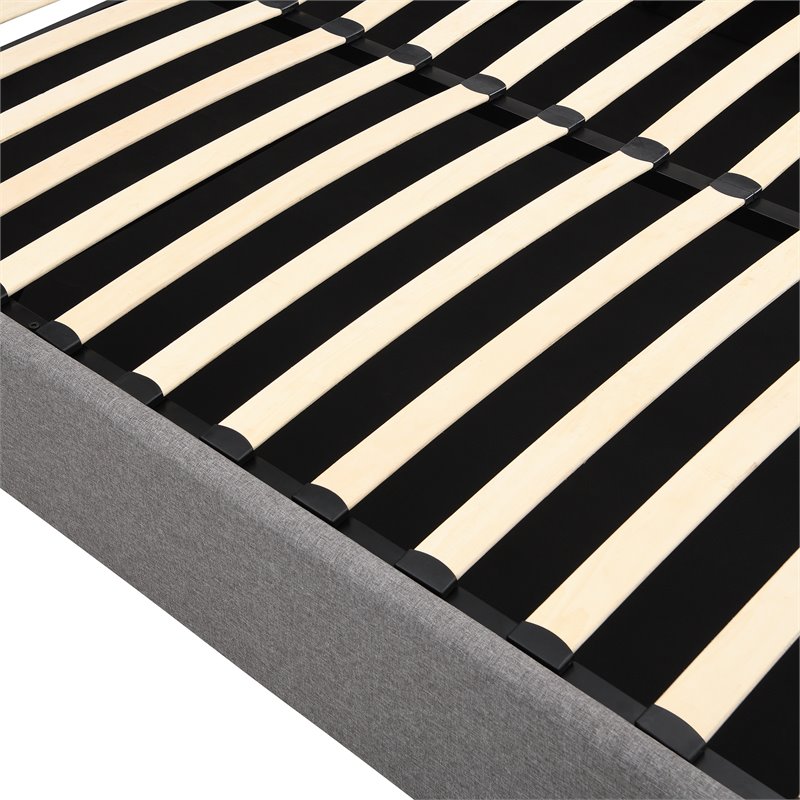 CRO Decor Twin Wood Platform Bed with Fabric Upholstery in Gray