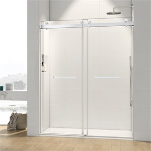 CRO Decor 60-76&quot Adjustable Double Sliding Frameless Glass Shower Door in Silver