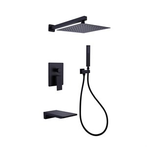 cro decor square rainfall pressurized brass wall shower system in black