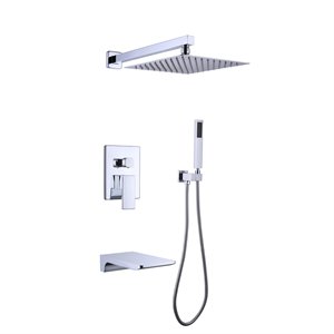 cro decor square rainfall pressurized brass wall shower system in chrome