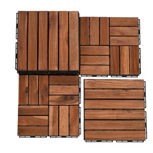 CRO Decor 12&quot x 12&quot Square Interlocking Acacia Wood Flooring Tile in Brown