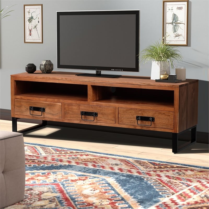 CRO Decor TV Media with 3 Drawers and Open Shelf in Oak Soild