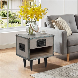 cro decor soild wood side table with drawers and open shelf end table in gray