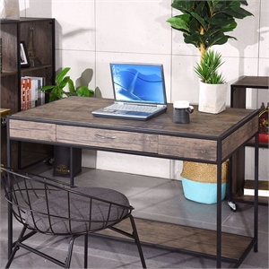 cro decor board with metal wood computer gaming desk in brown