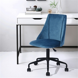 cro decor velvet fabric swivel task chair with adjustable height in blue