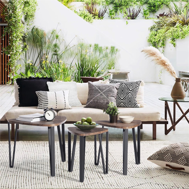 CRO Decor 3 sets of Nesting Coffee Tables with Walnut Wood Industrial