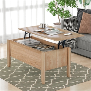 cro decor modern lift-top wood coffee table with storage for living room in oak