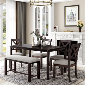 cro decor 6-piece kitchen dining table set wooden rectangular dining table