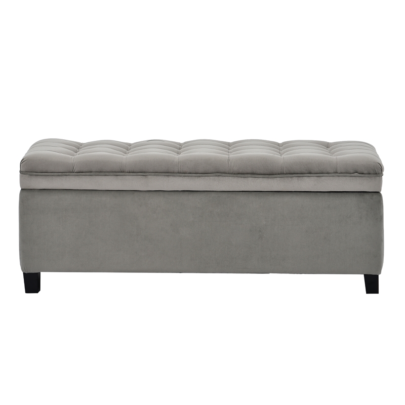 CRO Decor Upholstered Flip Top Storage Bench with Button Tufted Top-Gray