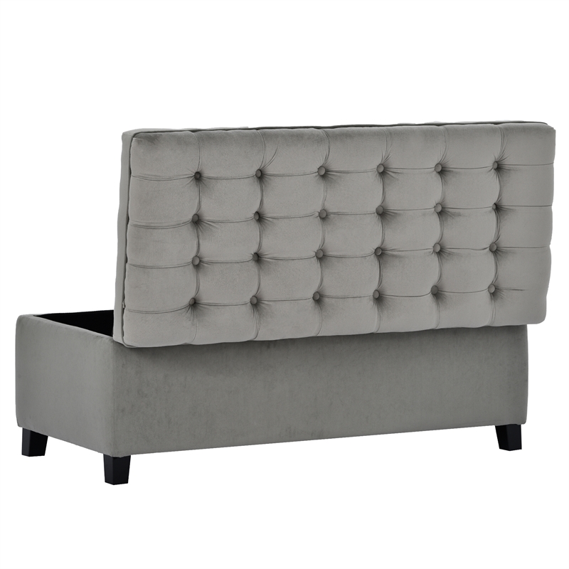 CRO Decor Upholstered Flip Top Storage Bench with Button Tufted Top-Gray