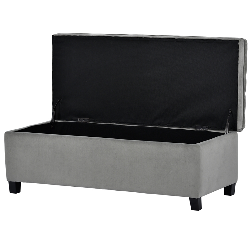 CRO Decor Upholstered Flip Top Storage Bench with Button Tufted Top-Gray