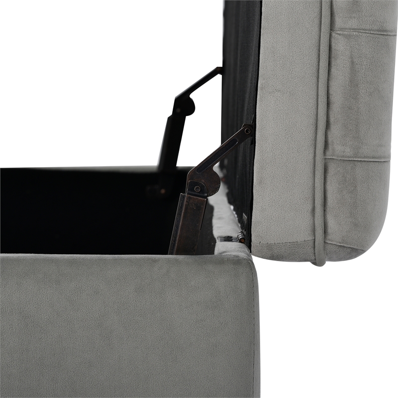 CRO Decor Upholstered Flip Top Storage Bench with Button Tufted Top-Gray