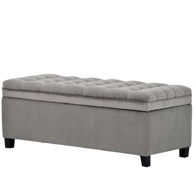 CRO Decor Upholstered Flip Top Storage Bench with Button Tufted Top-Gray