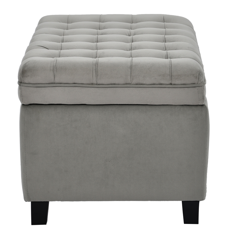 CRO Decor Upholstered Flip Top Storage Bench with Button Tufted Top-Gray