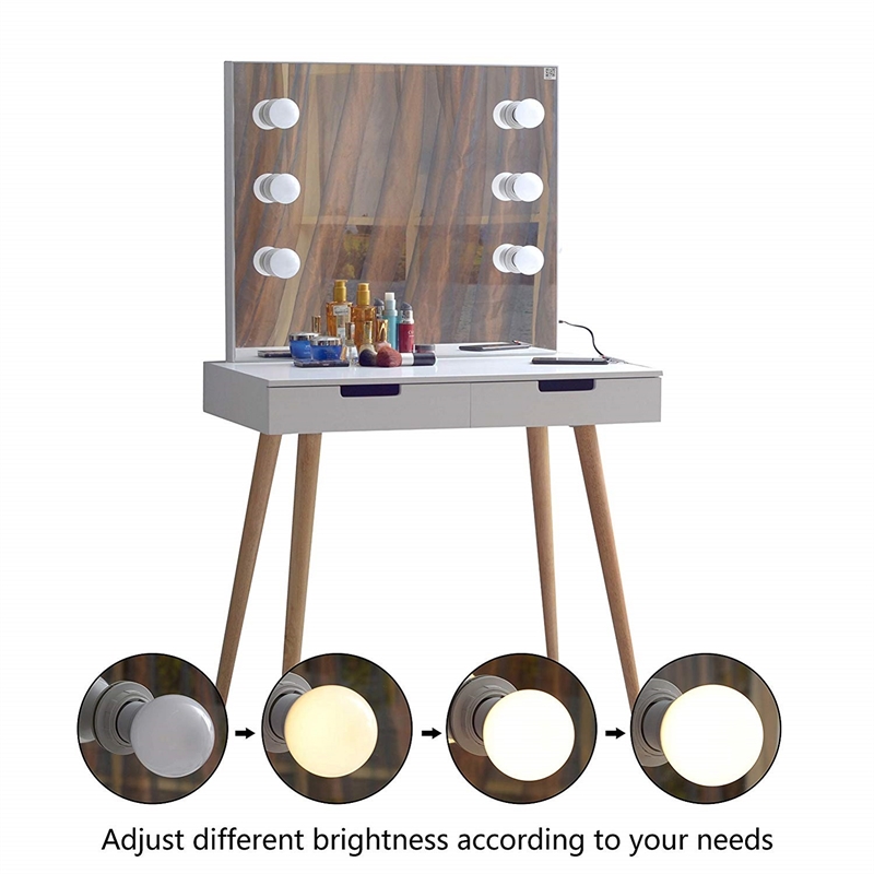 CRO Decor Ciccarelli Solid Wood Vanity with Mirror White Vanity Table With Light